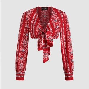 NEW size M boho tie front crop top long sleeve.